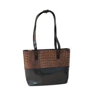 Brahmin Medium Melbourne Leather Croc Embossed Tote Bag Purse Two Tone